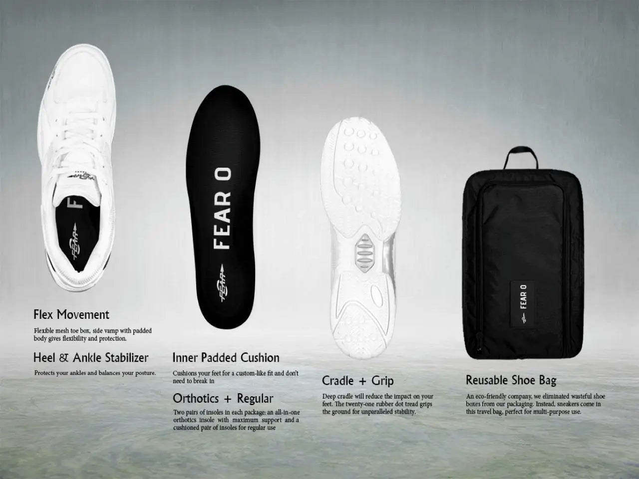 Men's High Arch Firm Support All-In-One White Walking Shoes.