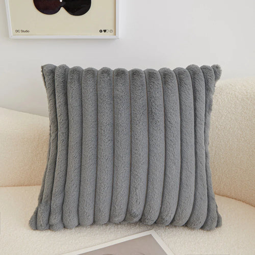 Faux Rabbit Fur Square Cushion Cover Pillowcase 45x45cm Striped Soft