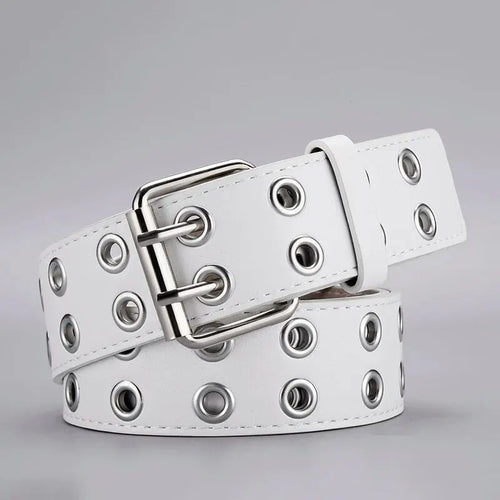 1pc Women's Belt Trend Simple Double Hole Men Belt Punk Hip Hop Rock