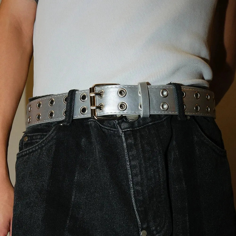 1pc Women's Belt Trend Simple Double Hole Men Belt Punk Hip Hop Rock