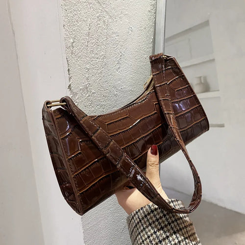 Retro Alligator Pattern Female Small Handbags and Purse Armpit