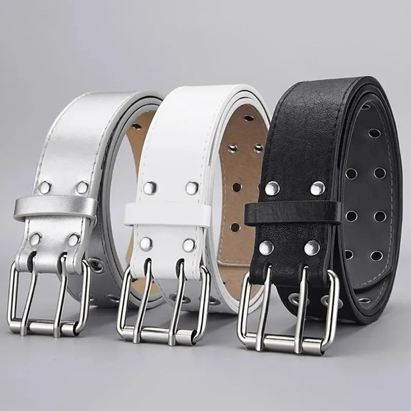 1pc Women's Belt Trend Simple Double Hole Men Belt Punk Hip Hop Rock