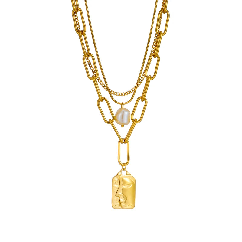 316L Stainless Steel 3-Layer Pearl Square Portrait Pendant