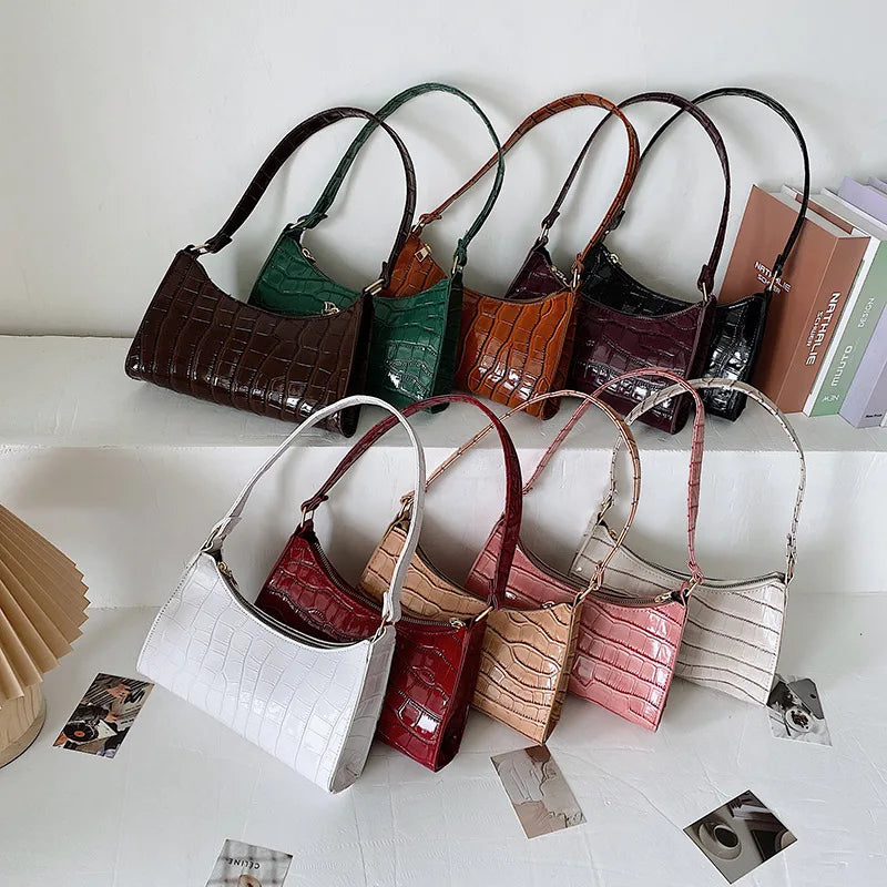 Retro Alligator Pattern Female Small Handbags and Purse Armpit