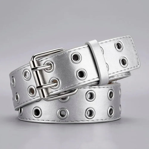 1pc Women's Belt Trend Simple Double Hole Men Belt Punk Hip Hop Rock