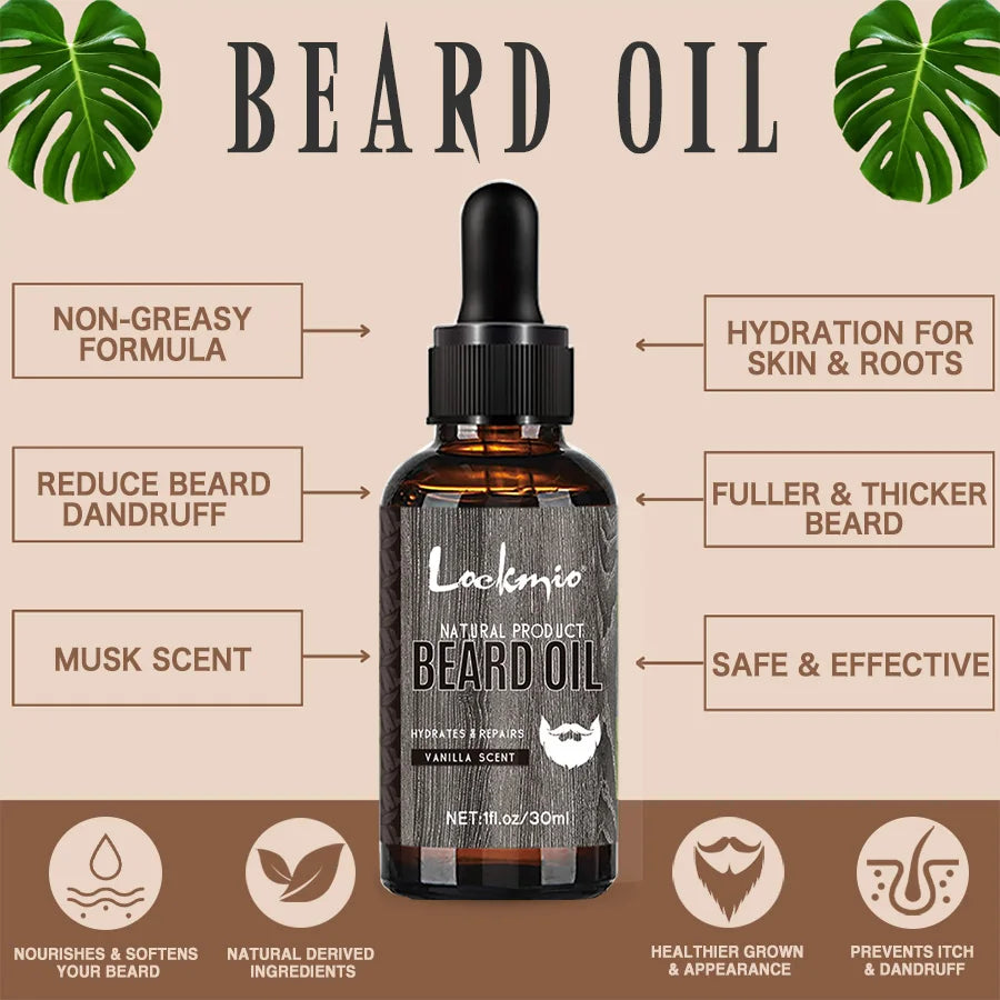 LOCKMIO Natural Beard Oil for Men Vanilla Scent Hydrates Repairs Beard
