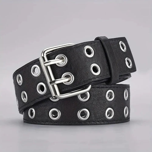 1pc Women's Belt Trend Simple Double Hole Men Belt Punk Hip Hop Rock