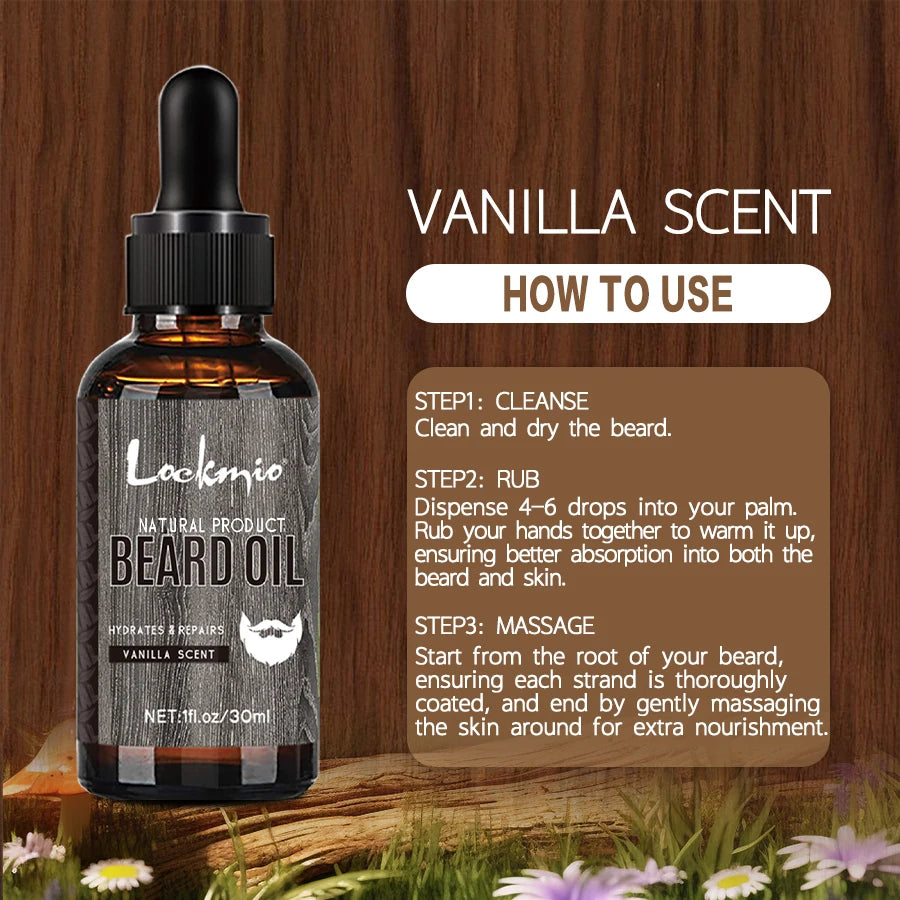 LOCKMIO Natural Beard Oil for Men Vanilla Scent Hydrates Repairs Beard