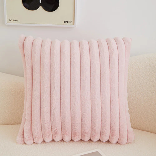 Faux Rabbit Fur Square Cushion Cover Pillowcase 45x45cm Striped Soft