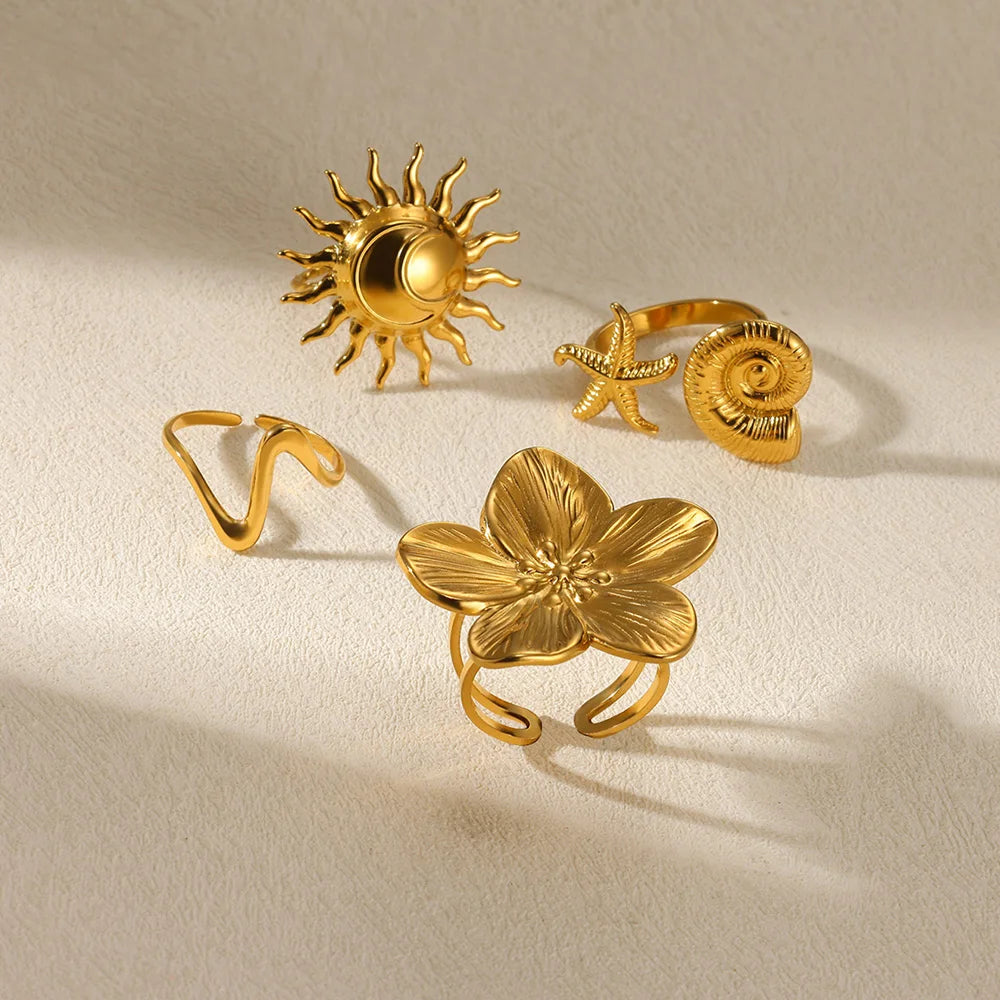 Elegant Stainless Steel Boho Bloom &Shine Ring Collection