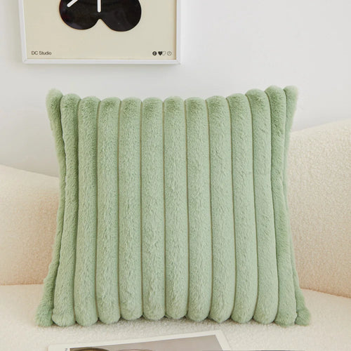 Faux Rabbit Fur Square Cushion Cover Pillowcase 45x45cm Striped Soft