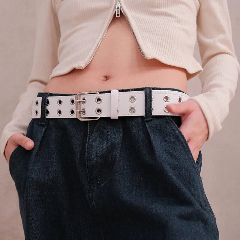 1pc Women's Belt Trend Simple Double Hole Men Belt Punk Hip Hop Rock
