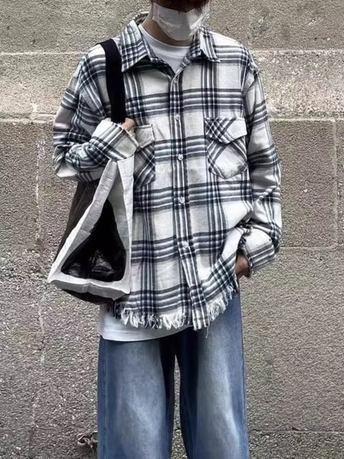 Plaid Jackets Men Tassel Classic Popular Versatile Japanese Preppy
