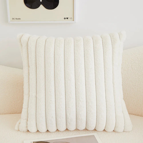 Faux Rabbit Fur Square Cushion Cover Pillowcase 45x45cm Striped Soft