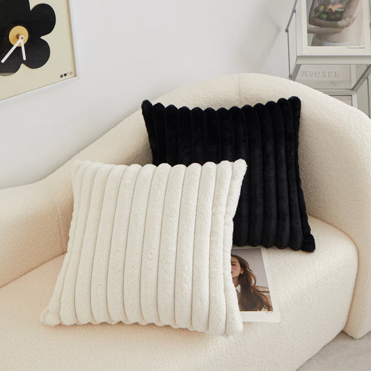 Faux Rabbit Fur Square Cushion Cover Pillowcase 45x45cm Striped Soft