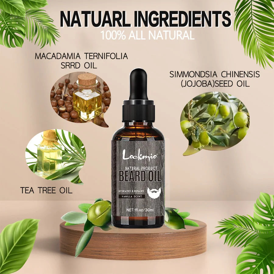 LOCKMIO Natural Beard Oil for Men Vanilla Scent Hydrates Repairs Beard