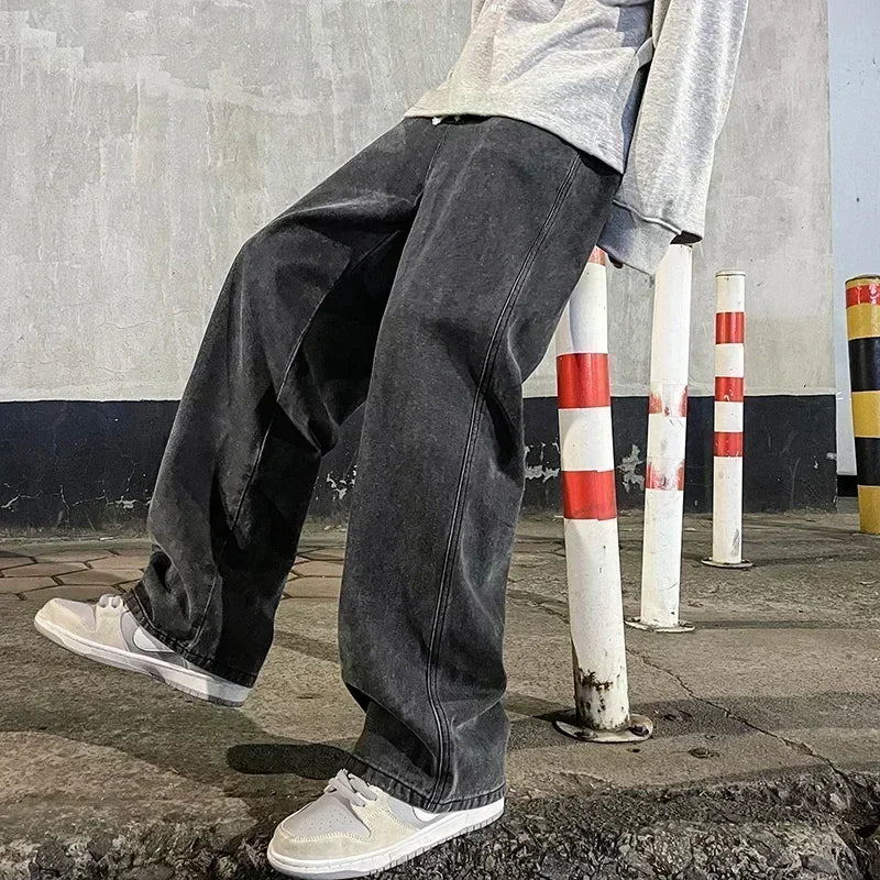 2024 New Streetwear Loose Jeans Men Korean Style Fashion Loose