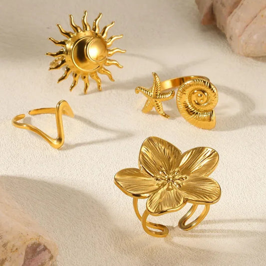 Elegant Stainless Steel Boho Bloom &Shine Ring Collection