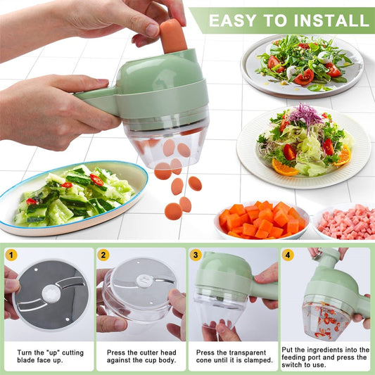EcoSlice Cordless Vegetable Chopper - 4-Function Kitchen Gadget